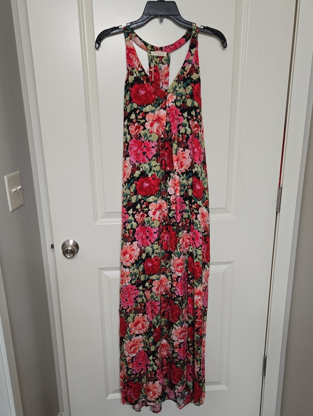 lovestitch Floral Racerback Maxi Dress in Red, Pink, Black